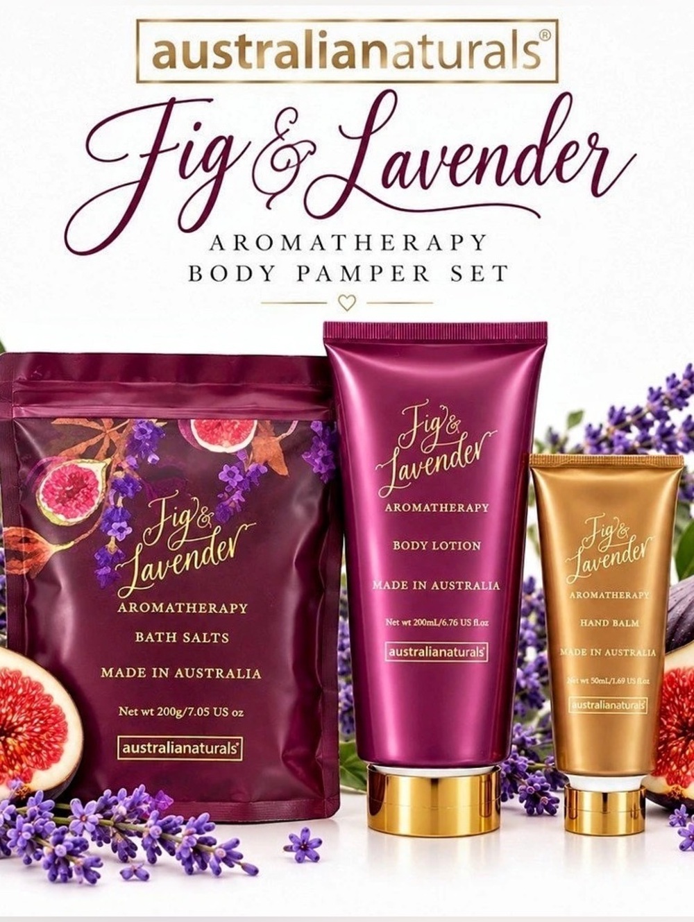 Australian Naturals Fig & Lavender Aromatherapy Body Pamper Set Floral Body